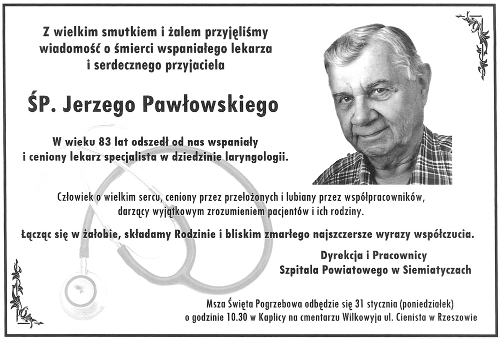 Jerzy Pawłowski Nekrolog